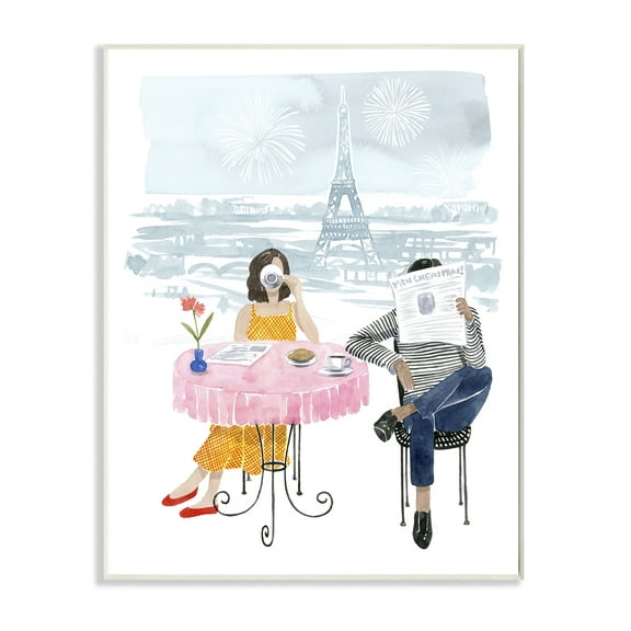 Stupell Industries Paris Coffee Caf Pink Blue Watercolor Painting Wood Plaque by Grace Popp