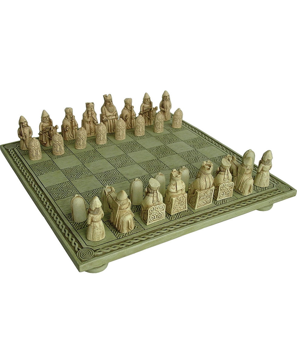 9 inches Masters Traditional Games Isle Of Lewis Compact Chess Set brown cabinet