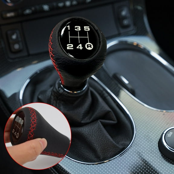 AUTOXBERT Universal Manual 5 Speeds Car Shifter Leather Red Stitche Gear Stick Shift Knob