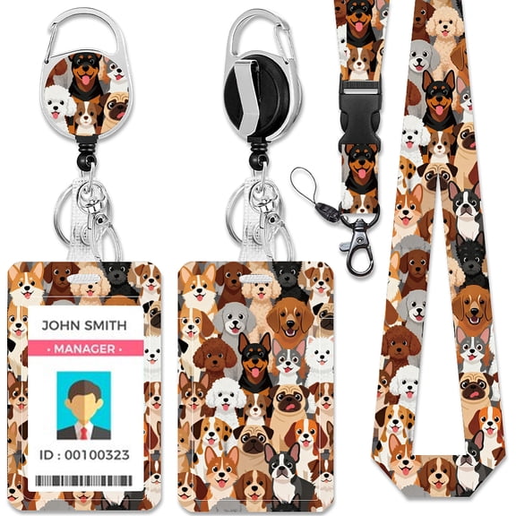 Dog ID Badge Holders Rectangle Plastic Name Tag Cute Animal ID Card Holder with Clasp for Business Teacher Student Nurse Office 4.3×2.75 inch