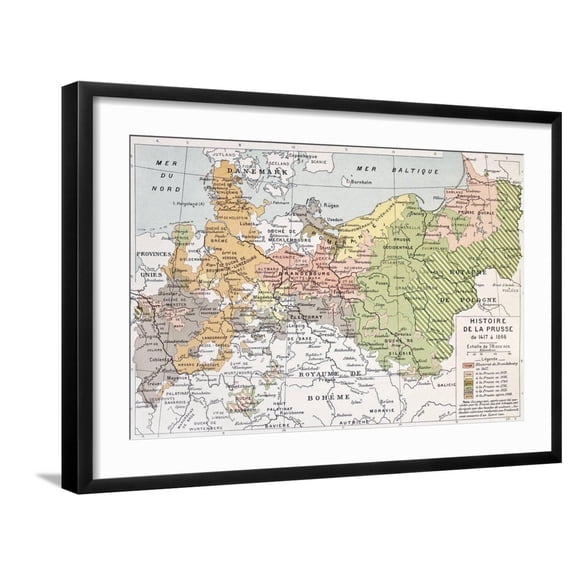 Art.com Prussia Historical Development Map Art Print by marzolino, Black Frame Wall Art, 29" x 21"