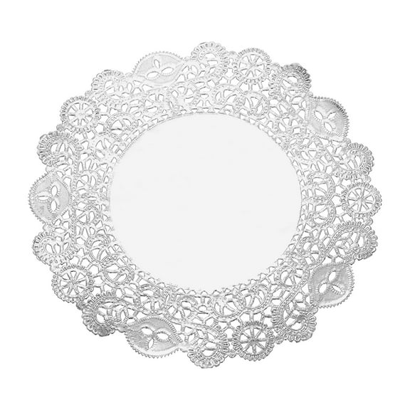 Uxcell 50 Pcs Paper Doilies 10.6 Inch Round Lace Decorative Placemats Disposable Papers for Food Parties, Silver