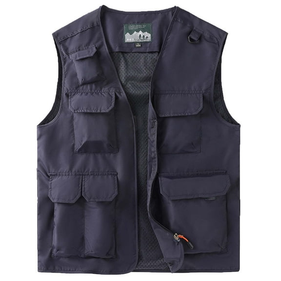 Ofreoo Men's Work Clothes Jacket Solid Color Stand Collar Multiple Pockets Outdoor Sports Photography Leisure CoatWork Vest for Men Family Gifts