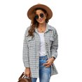 thumbnail image 4 of ABPHQTO Chaqueta de mujer de punto con botones y estampado de cuadros azul cielo con bolsillo, 4 of 5