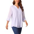 thumbnail image 4 of INSPIRE CHIC Women's V Neck Solid Pintuck Top Double Ruffle 3/4 Sleeve Lightweight Casual Tops, 4 of 4