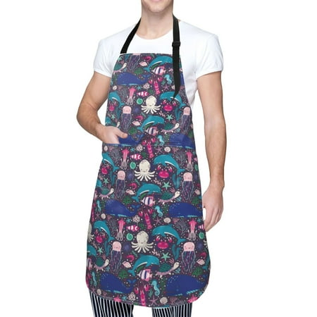 

Cauagu Underwater Animals Aprons with Pockets Waterproof Apron for Women Kitchen Cooking Apron Adjustable Bib Aprons Chef Apron for Cooking Drawing Crafting