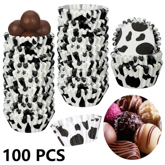 TEXIJUSO 100 Count Cow Animal Cupcake Liners, Cupcake Baking Cups for Cupcakes, Muffins, Nuts