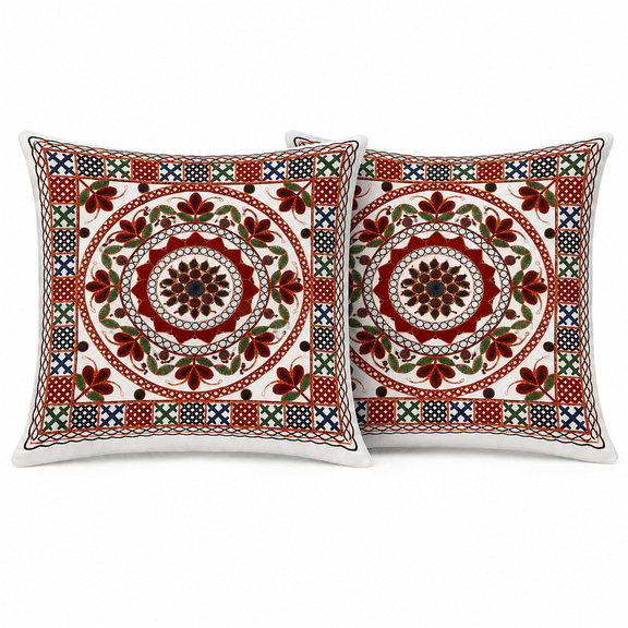 Uttam Fashion Ethnic Embroidered Decorative Cushion Covers for Sofa, Couch, Bed and Living Room Décor, Square Throw Pillow Covers, Pack of 2
