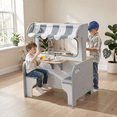 thumbnail image 3 of Redsmile Double-sided Pretend Play Kitchen,Wooden Kids Kitchen Playset with 2-Seat Cafe,Microwave,Oven,with Realistic Lights and Sounds,Gift for Girls Boys Ages 3-10,Gray, 3 of 10