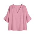 thumbnail image 6 of zbxnLI Womens Cotton Linen Loose T Shirts Summer Short Sleeve Blouse Top Casual V Neck Lightweight Vacation Outfits, 6 of 7