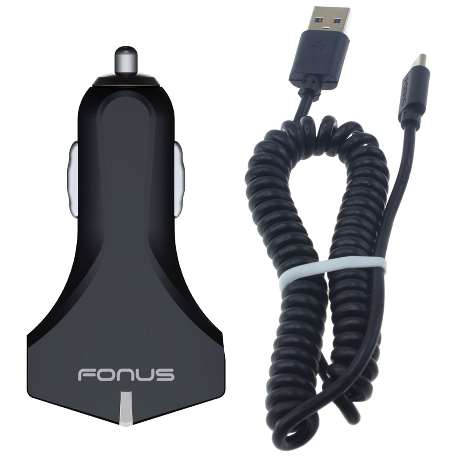 Car Charger 36W Fast 2-Port USB Coiled Cable Type-C Quick Charge DC Socket Power J2N for Samsung Galaxy Tab Active Pro S3 9.7 S6 10.5 S5e 10.5 S4 10.5 S7 (2020) A 8.4 (2020) A7 10.4 (2020)
