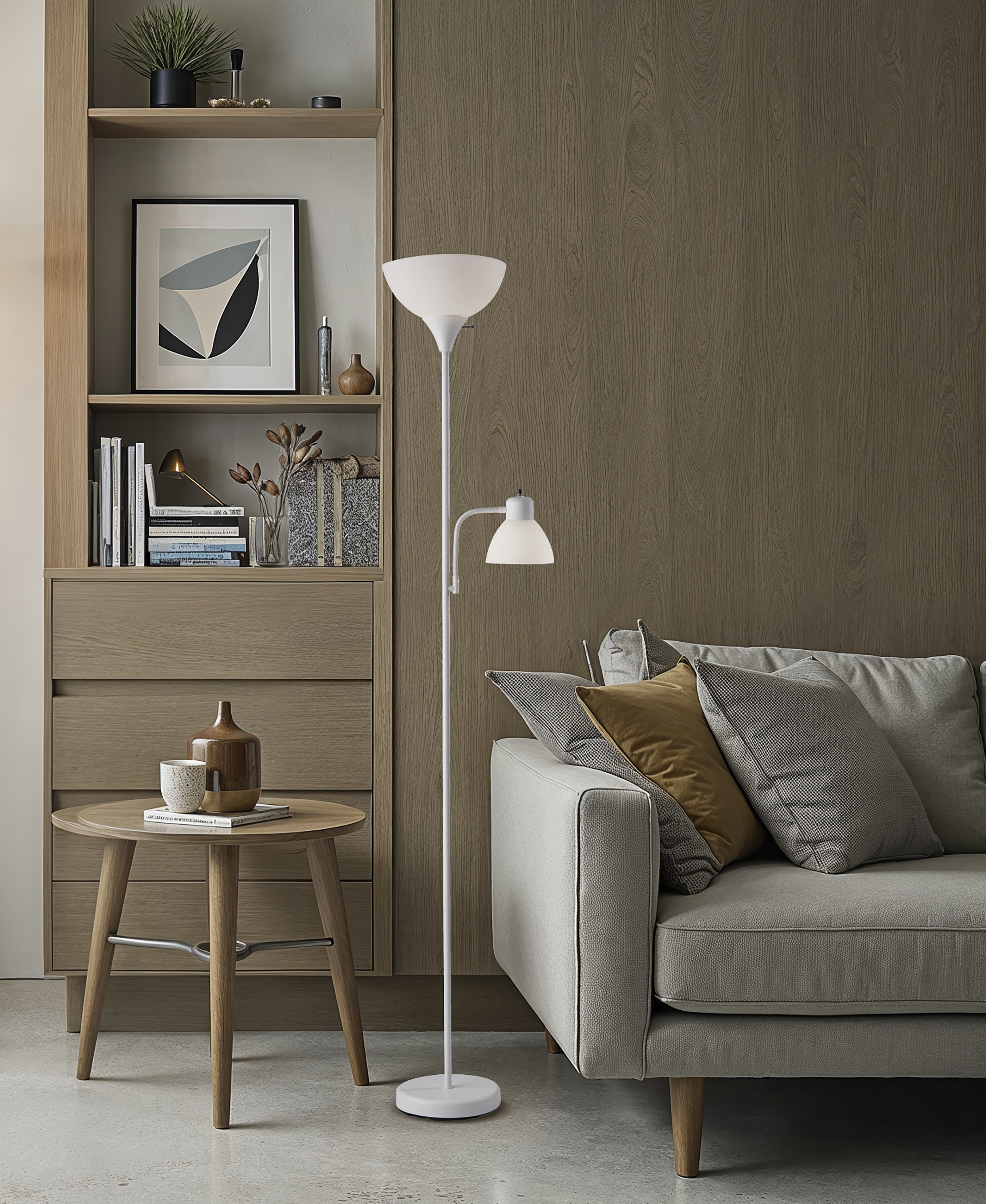 MAINSTAYS 72″ WHITE COMBO FLOOR LAMP WITH READING LAMP, MODERN DESIGN