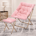 thumbnail image 3 of Monibloom Oversized Square Folding Fluffy Faux Fur Saucer Chair with Ottoman, for Adults, Living Room, Bedroom, Dorm, Apartment, Set of 2 (Pink), 3 of 10