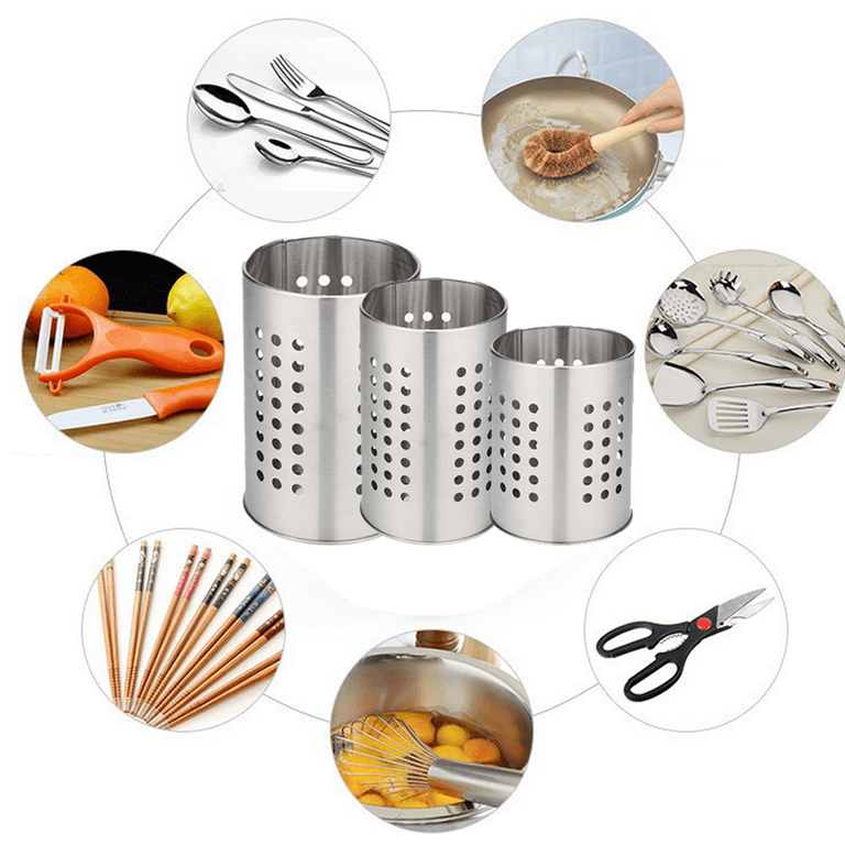 Slideep Stainless Steel Cutlery Utensil Holder Silverware Organizer Rack  with Hooks Removable Drying Rack Silverware Holder Utensil Cutlery Basket