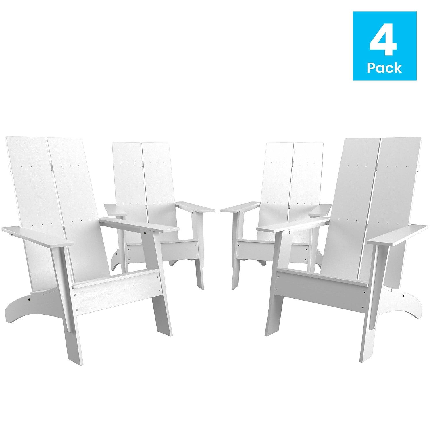 Flash Furniture Sawyer Poly Resin Wood Adirondack Chair - White (Set of 4)