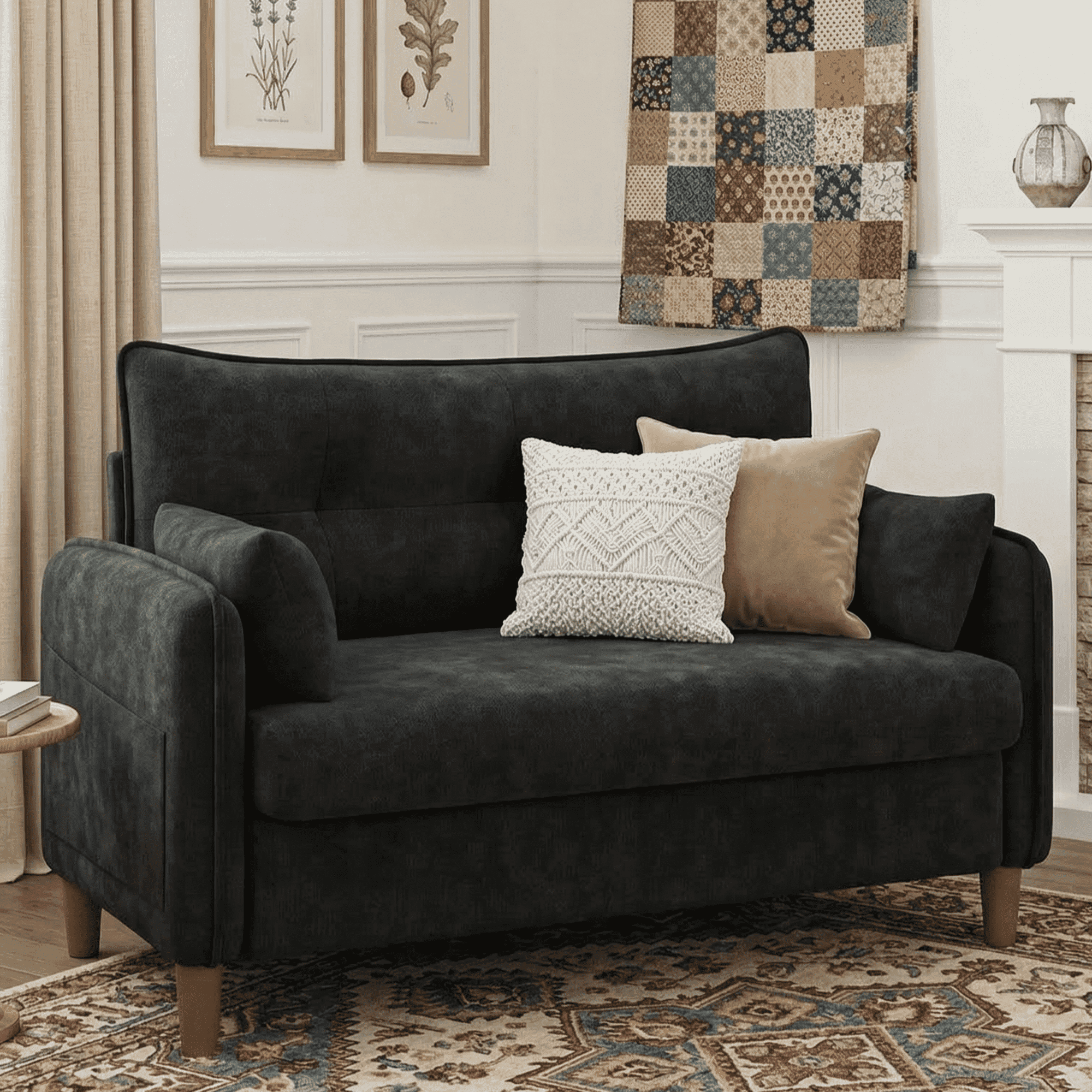 Gacale 50" Loveseat Sofa with Tufted Design, Modern Small Couch for Small Spaces, Compact 2-Seat Fabric Loveseat for Bedroom & Apartment, Black