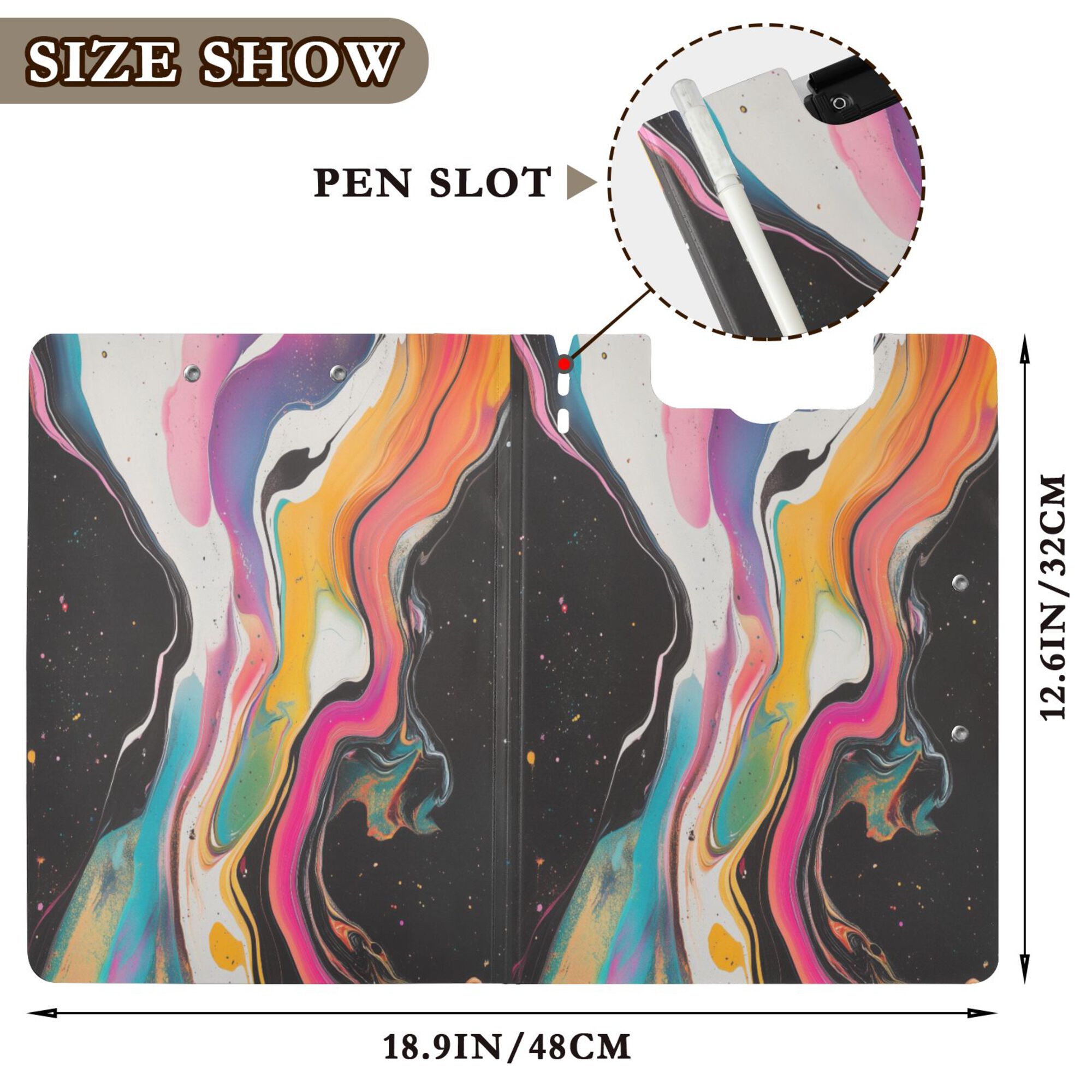 FORMRS A4 Clipboard Folder with Pen Holder Horizontal Foldable School Office Binder, Colorful Black