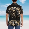 thumbnail image 4 of Honeii Gold Rose Skull Print Men’s Hawaiian Shirt,Classic Button-Down Short Sleeve Shirt, for Beach, Vacation, and Outdoor Activities,XX-Large, 4 of 7