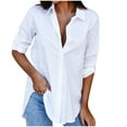 thumbnail image 1 of Pompotops Chemise Haut à Boutons en V à Manches Longues Unie d'Été pour Femme Liquidation, 1 of 6