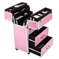 thumbnail image 7 of 4 Tier Lockable Rolling Cosmetic Makeup Train Cases, Pink Wheels Rolling Cosmetic Case for Women, Cosmetic Organizer Makeup Case with Extendable Trays, WRWQ852, 7 of 7
