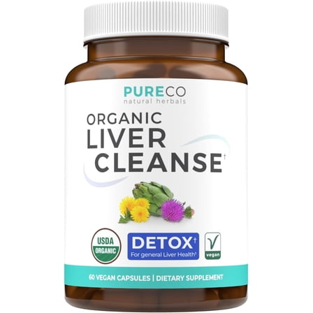 Pure Co Organic Liver Cleanse Detox & Repair Supplement with Milk Thistle Extract, 60 Capsules