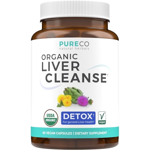 Pure Co Organic Liver Cleanse Detox & Repair Supplement with Milk Thistle Extract, 60 Capsules