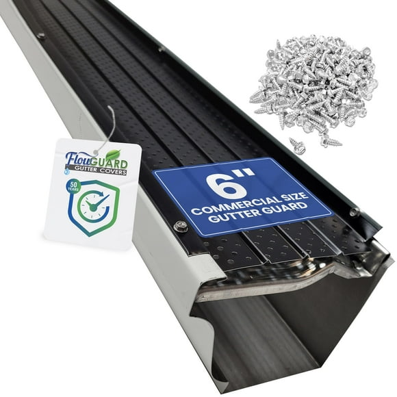 FlowGuard USA Made Professional DIY 6 Inch 50-Year Gutter Cover System - Thermal Thaw Black - Aluminum Gutter Guards - 102 Feet - by FlexxPoint