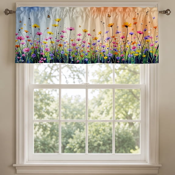 SPXUBZ Purple Wildflower Window Valance Floral Kitchen Curtain Valance Rod Pocket Home Decor