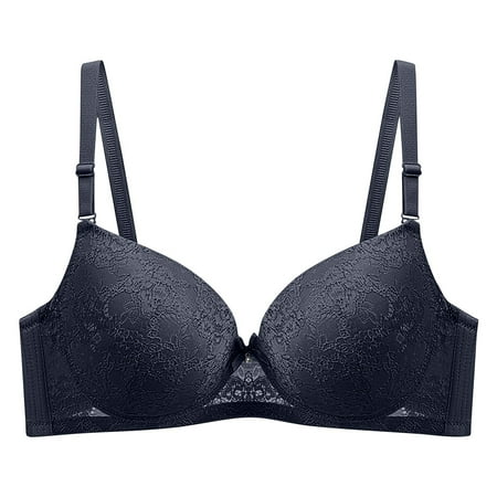 Ousvtion Saving Womens Push Up Everyday Bras Lace Underwire Bralettes V Neck Full Coverage Bra Beauty Back Smoothing Brassiere Basic Underwear Plus Size Deals Black 46