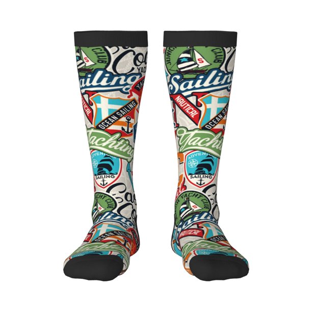 Fotbe Cute Nautical Calcetas Divertidas Estampadas para Hombre y Mujer, Calcetas de Algodón hasta la Rodilla para Caminar, Correr, Enfermería y Embarazo