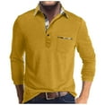 thumbnail image 2 of Sookity Mens Fashion V Neck Shirts Casual Long Sleeve Button Down Male Tshirts Lapel Collar Tee Shirts Basic Lightweight Shirts with Chest Pockets Mens Shirts Casual Yellow,XXL, 2 of 7