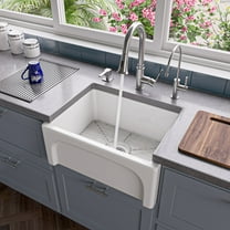 ALFI brand AB2418ARCH-W 24" White Arched Apron Thick Wall Fireclay Single Bowl Farm Sink