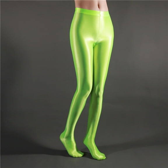 BOOMILK High Waisted Leggings for Women Ultra Thin Sheer Pantyhose Shiny Dance Yoga Skinny Pants Green