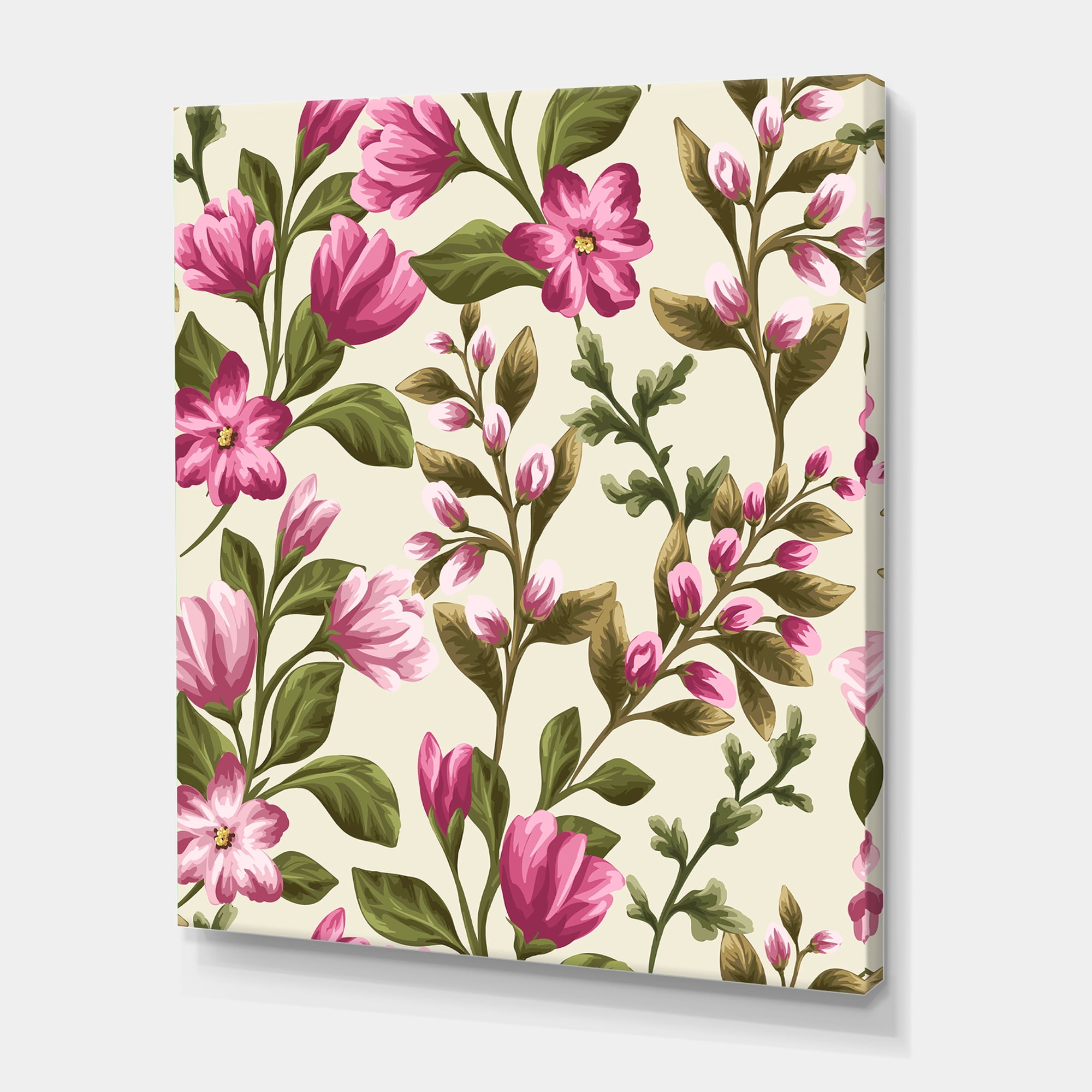 Designart ' Pink Vintage Wildflowers ' Traditional Canvas Wall Art Print