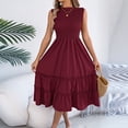 thumbnail image 6 of Women's 2026 Casual Loose Plain Maxi Sundress Smocked Elastic Waist Tank Dress Sleeveless Summer Beach Tiered Long Dresses, 6 of 7