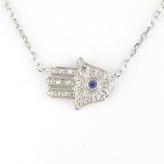 Silver Diamond Sapphire Hand Necklace
