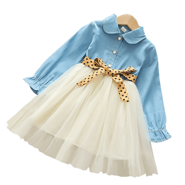 Vestidos de niña pequeña Vestido de mezclilla de manga larga para niñas Ropa Tutu Vestido de fiesta Vestido de fiesta Primavera Otoño Ropa de bebé Vestidos5T (Etiqueta 130) Gao Jinjia LED
