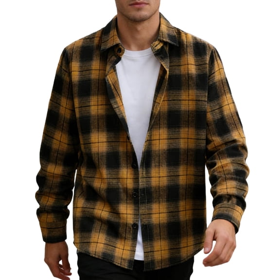 Stamzod Mens Shirts Long Sleeve Button Down Plaid Shirt Casual Stylish Flannel Shirts Yellow S