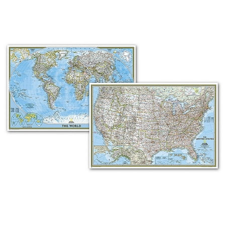National Geographic World and United States Classic, Poster Size, Map Pack Bundle, 36" x 24"