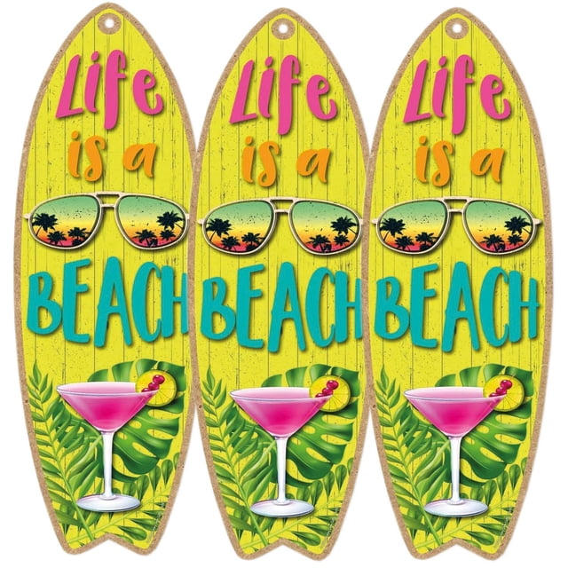 Surf Playa Letreros de Madera VentDepot 3Pzas 16x45cm Tabla de Surf