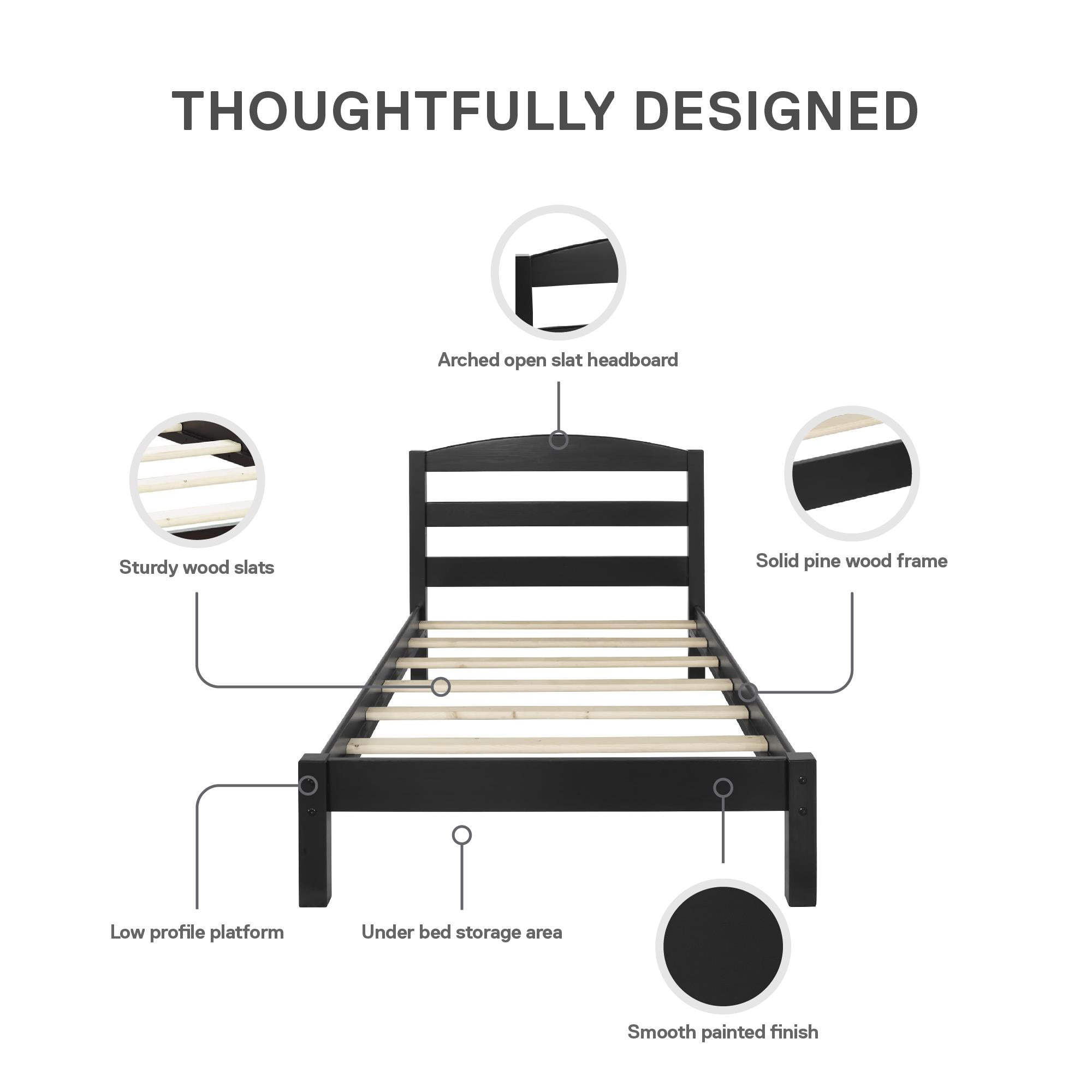 Better Homes & Gardens Leighton Kids Twin Size Bed, Wood Platform Bed Frame, Black