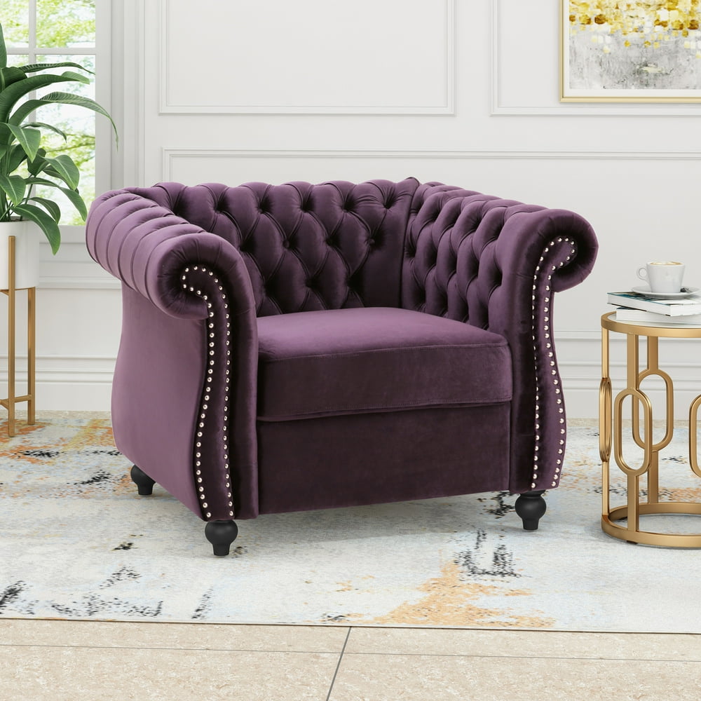 Galilea Chesterfield Velvet Club Chair, Blackberry