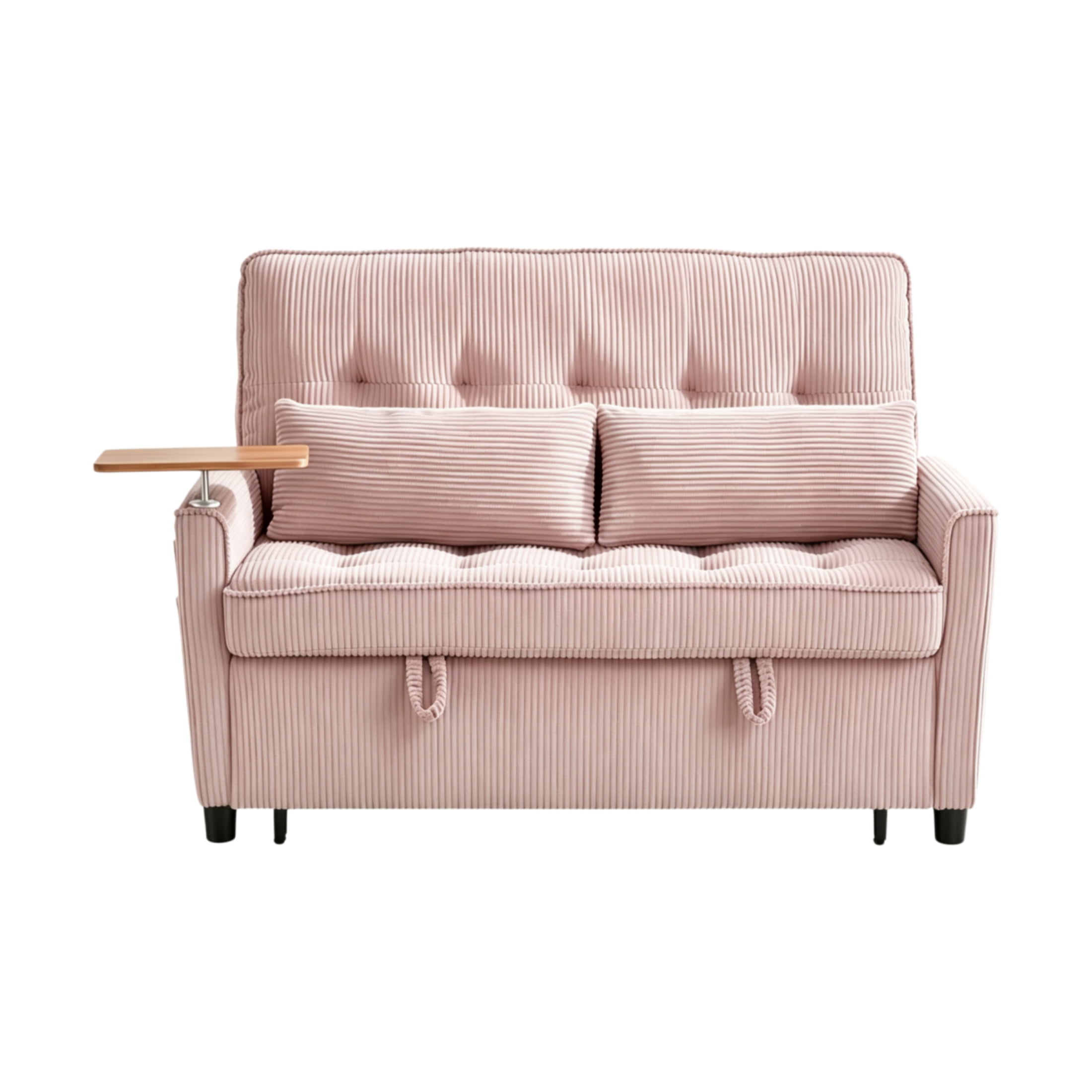 Vinform 3 in 1 Convertible Sleeper Sofa Bed, 55" Corduroy Pull Out Loveseat with Arm Table for Small Space, Pink