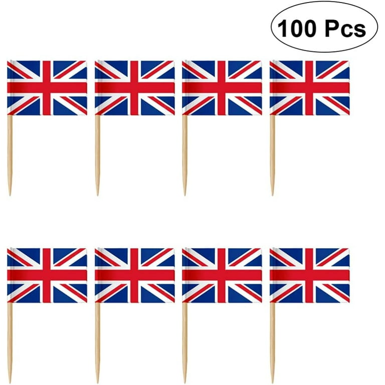 100Pcs British flag insert mini cake topersitos para comida mini flags uk  british toothpick british pancake toppers queens jubilee flags toothpick