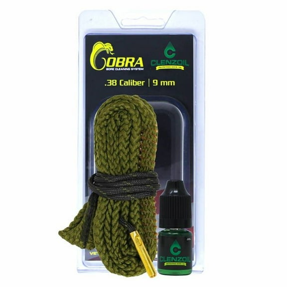 CLENZOIL Field & Range 38 Cal - 9MM Cobra Bore Cleaner | Gun Barrel Cleaning Tool for 38 Cal - 9MM | Brass Brush Embedded in Cotton Bore Rope