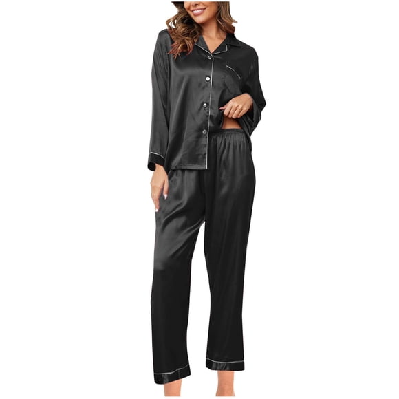 Womens Fall Outfits New Women Casual Loose Fitting Home Printed Pants Long Sleeve Round-Neck Blouses Sets Fall Clothes for Women Black S