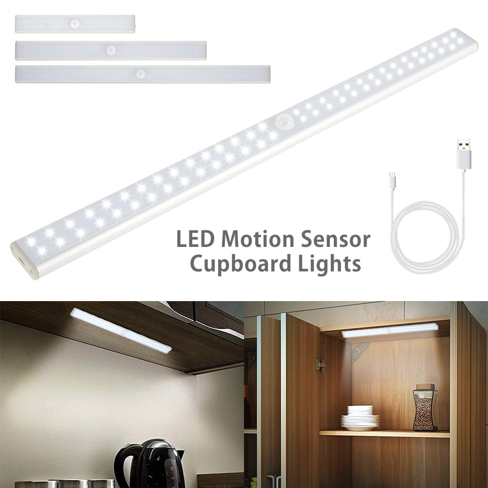 LED Under Cabinet Light PIR Sensor USB Rechargeable Kitchen Cupboard Night Lamp 