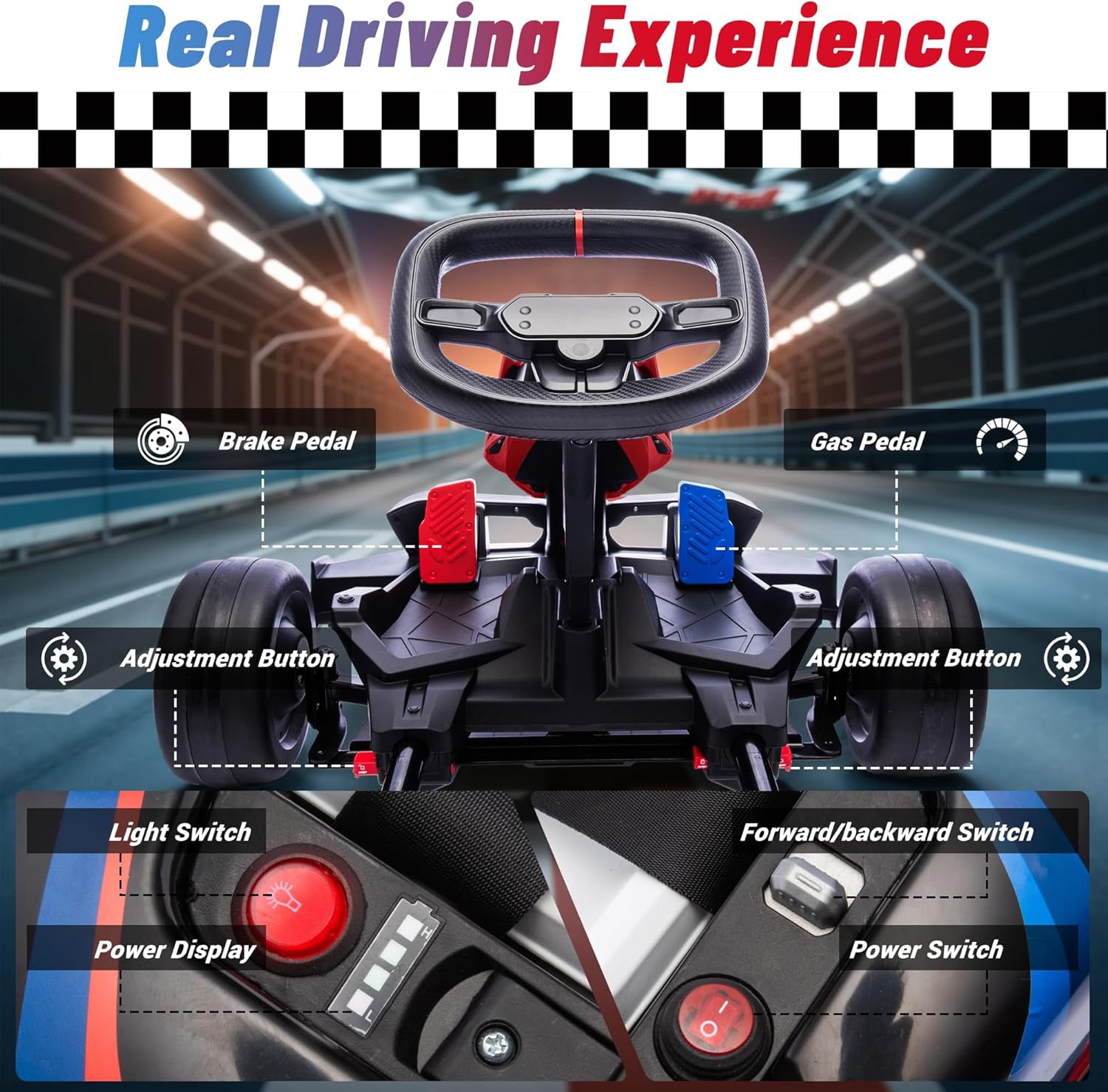 Licensed BMW Electric Go Kart for Kids 6-12, 36V 9AH Drift Kart Ride on Toys, Dual 300W Motors, Adjustable Seat, Drift Mode, 2 Speed, LED Lights