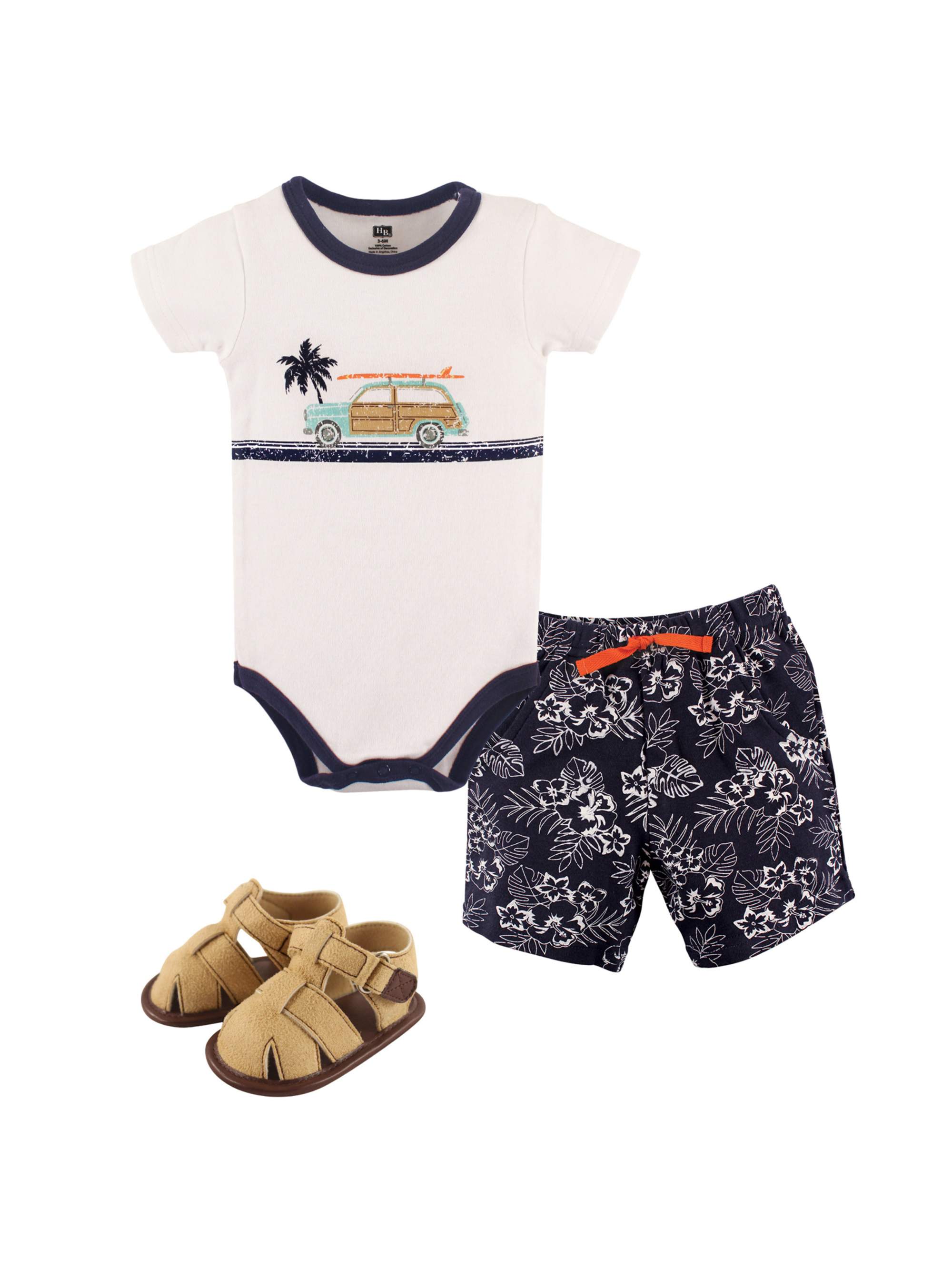 Hudson Baby Hudson Baby Boy Cotton Bodysuit, Shorts and Shoe Outfit