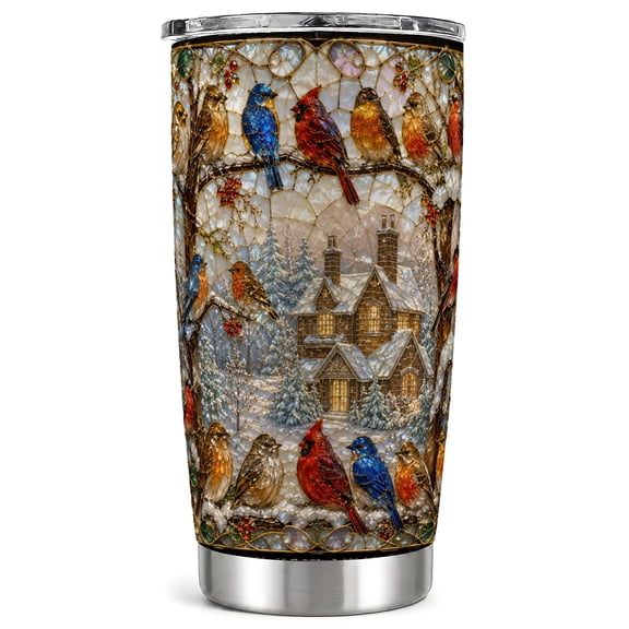 Winter Birds Tumbler 20oz, Cardinal Tumbler, Stainless Steel Travel Cup